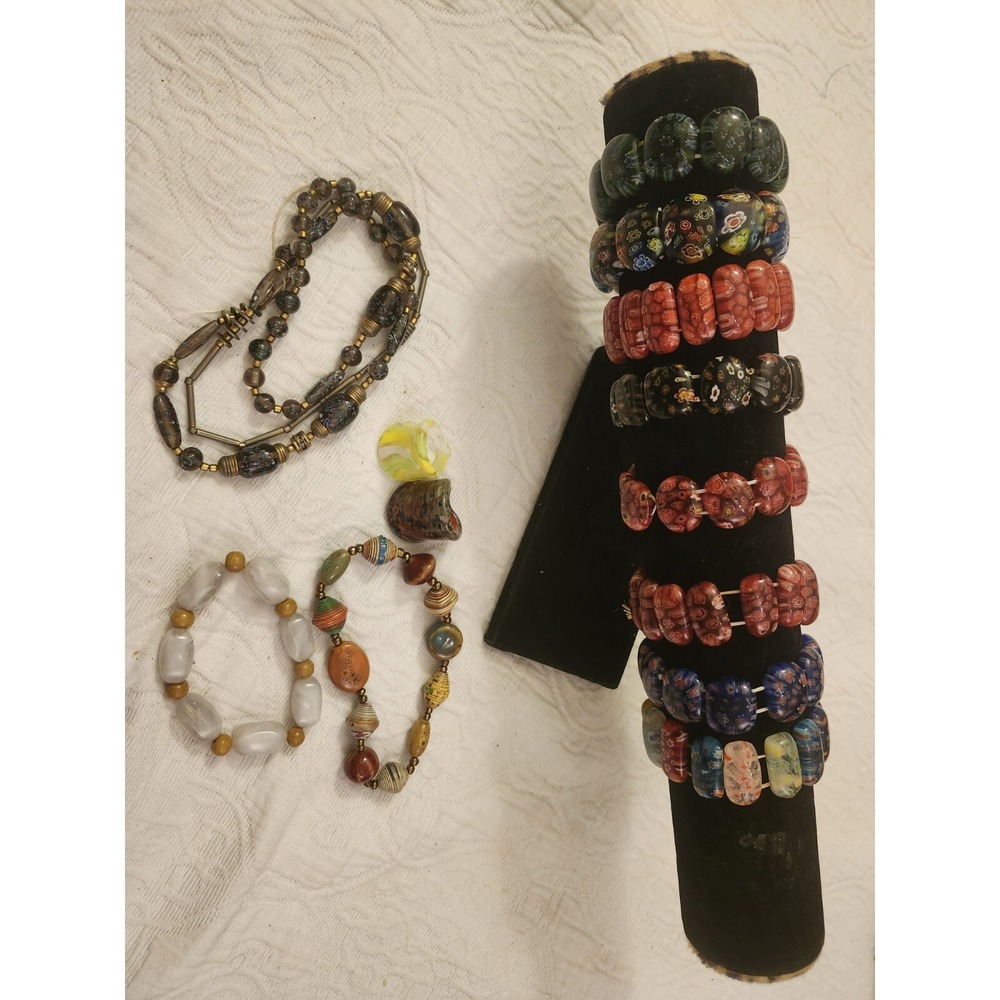 Vtg to Modern GLASS JEWELRY LOT Of 13 Necklace Rings  Bracelets Art Glass Murano